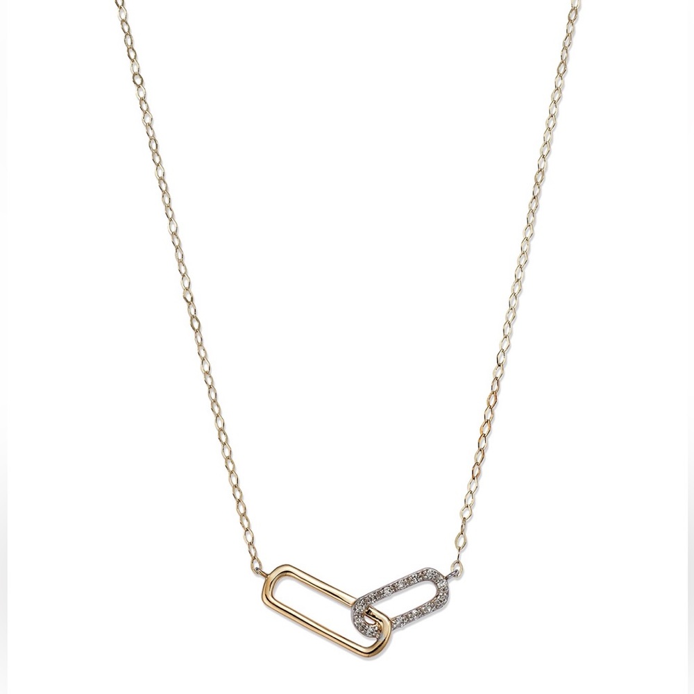 NWT Diamond Accent Paperclip Necklace In 14k White & Yellow Gold